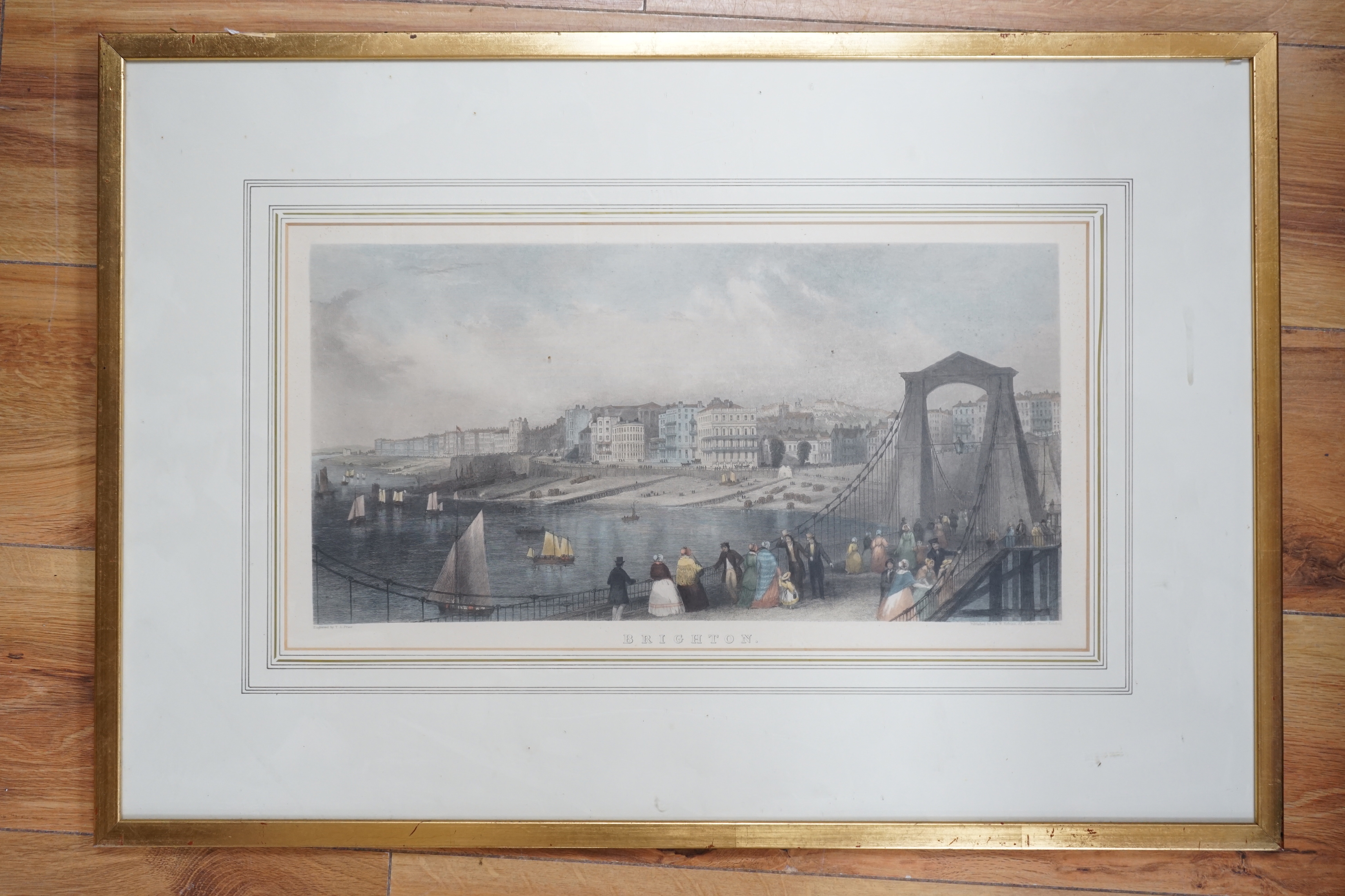 T A Prior (19th. C) hand coloured engraving, Brighton, published by J & W Robins, London, 23 x 44cm